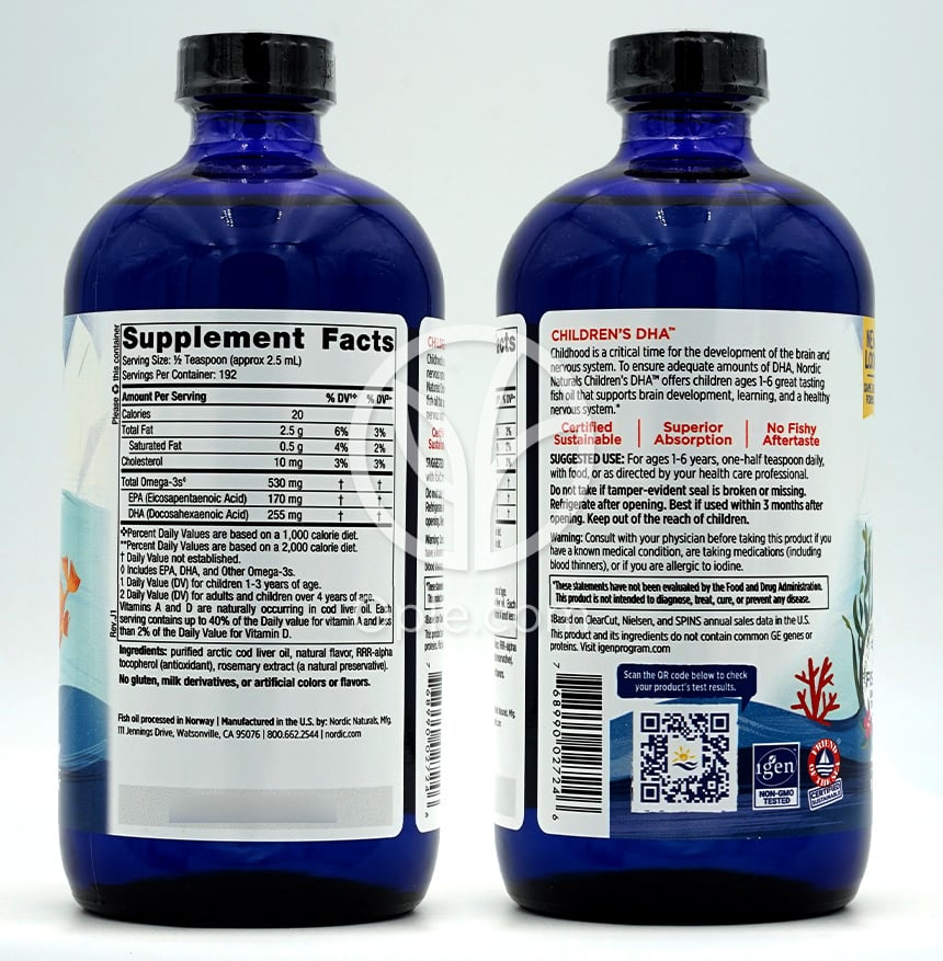ノルディックナチュラルズ_キッズDHAリキッド 530mg EPA 170/ DHA 255 ストロベリー風味, 473ml — 후면