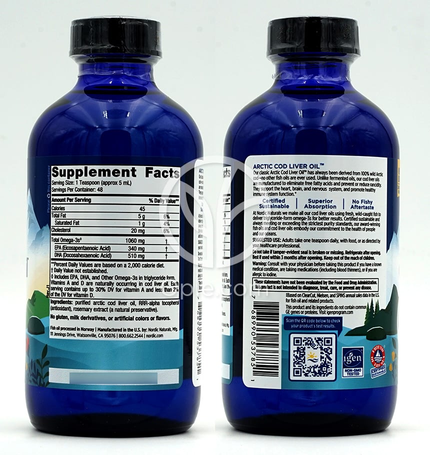 노르딕내추럴스_아틱 코드리버 오일 무맛, 237ml — 후면