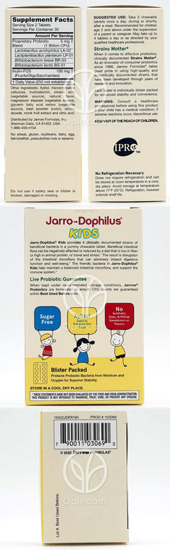 Jarrow Formulas_ビーガンジャロウ・ドフィルスキッズプロバイオティクス10億CFUラズベリー味、チュアブルタブレット60錠