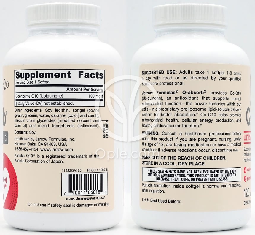 Jarrow Formulas_Q-Absorb ユビキノールコエンザイムQ10 100mg、120ソフトジェル — 후면