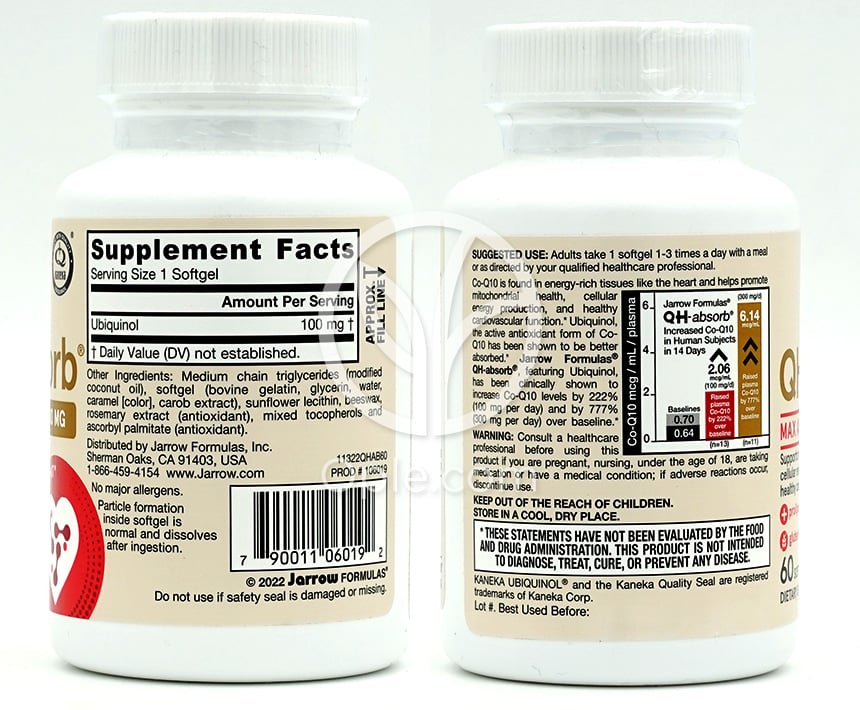 자로우포뮬러스_유비퀴놀 QH-앱솔브 100mg, 60 소프트젤 — 후면