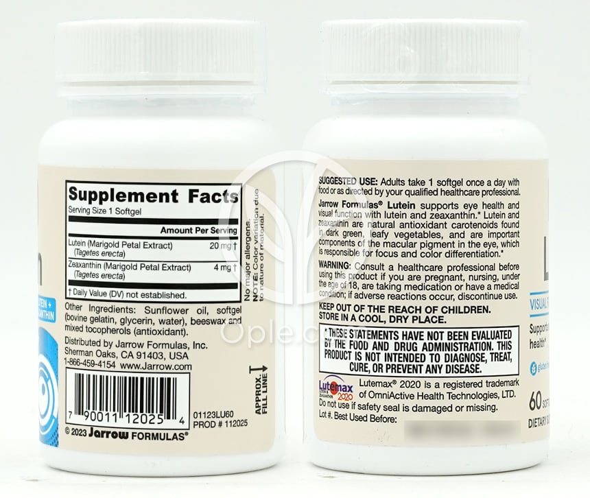 Jarrow Formulas ルテイン 20mg、60ソフトジェル — 후면