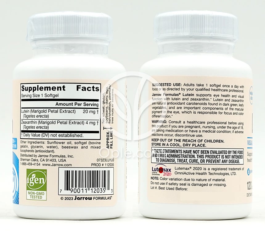 Jarrow Formulas ルテイン 20mg、120ソフトジェル — 후면