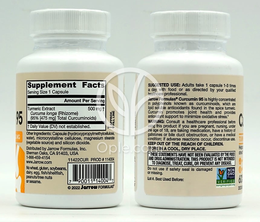 ジャローフォーミュラズ_ビーガンクルクミン95 500mg、60植物性カプセル — 후면