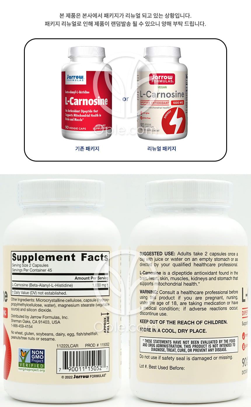 ジャローフォーミュラズ_ビーガン L-カルノシン 1000mg、90植物性カプセル — 후면