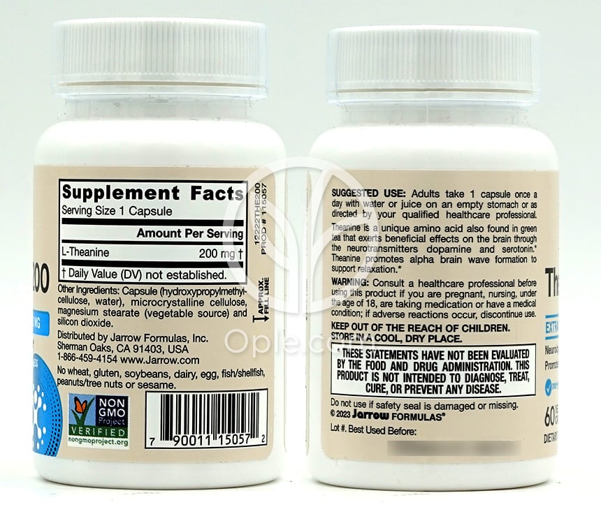 Jarrow Formulas_ビーガン テアニン 200mg、60ベジカプセル — 후면