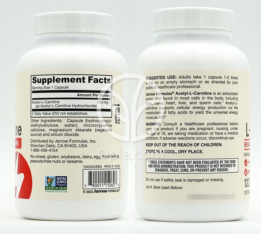 ジャローフォーミュラズ_ビーガンアセチルL-カルニチン 500mg、120ベジカプセル — 후면