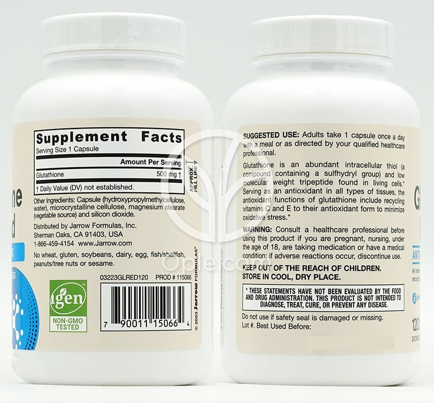Jarrow Formulas_ビーガングルタチオン リデュースド 500mg、120植物性カプセル — 후면
