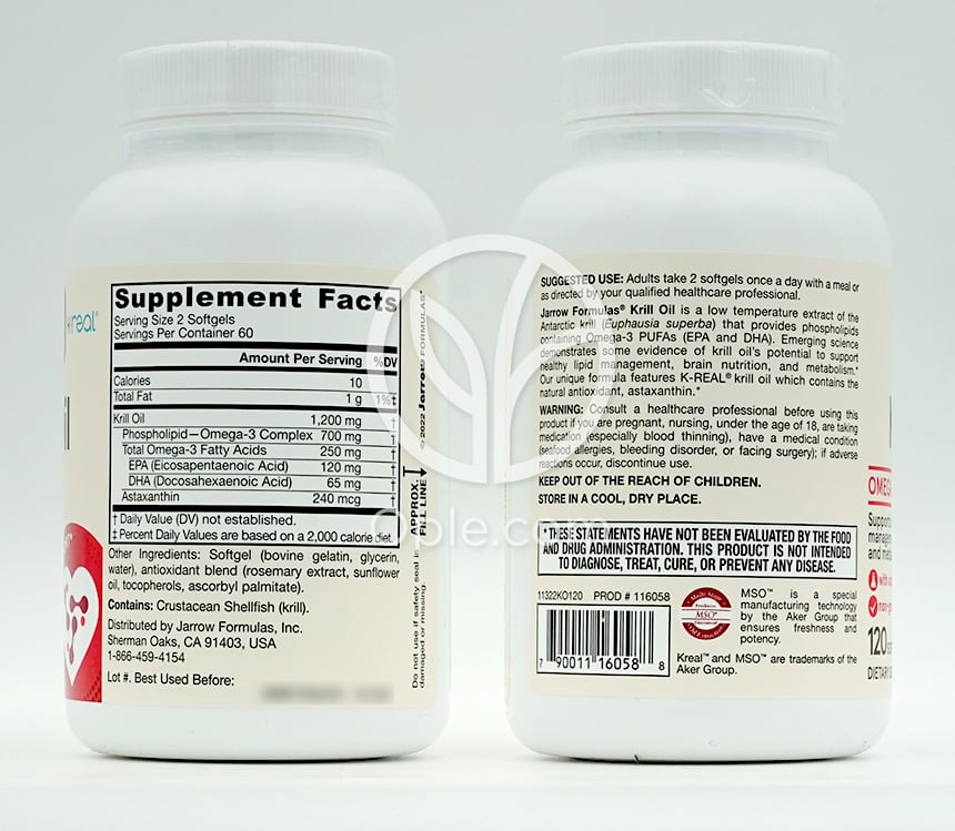 Jarrow Formulas_クリルオイル、120ソフトジェル — 후면