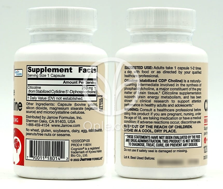 Jarrow Formulas_シチコリン CDP コリン 250mg、120カプセル — 후면