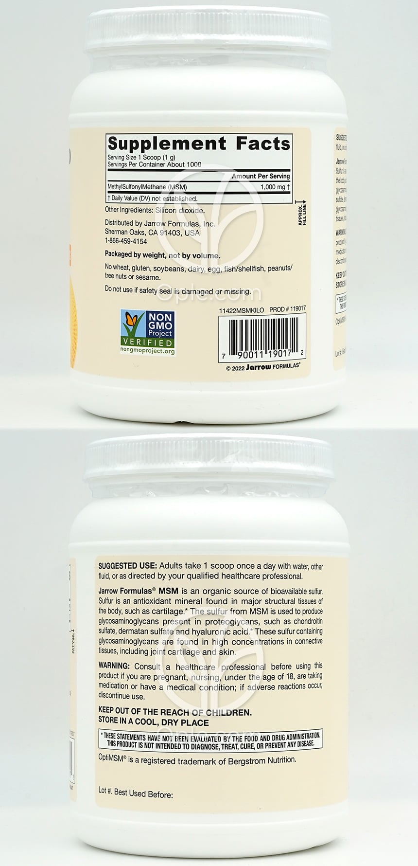 ジャローフォーミュラズ_ビーガンMSM（メチルスルホニルメタン）パウダー 1000mg、1kg — 후면