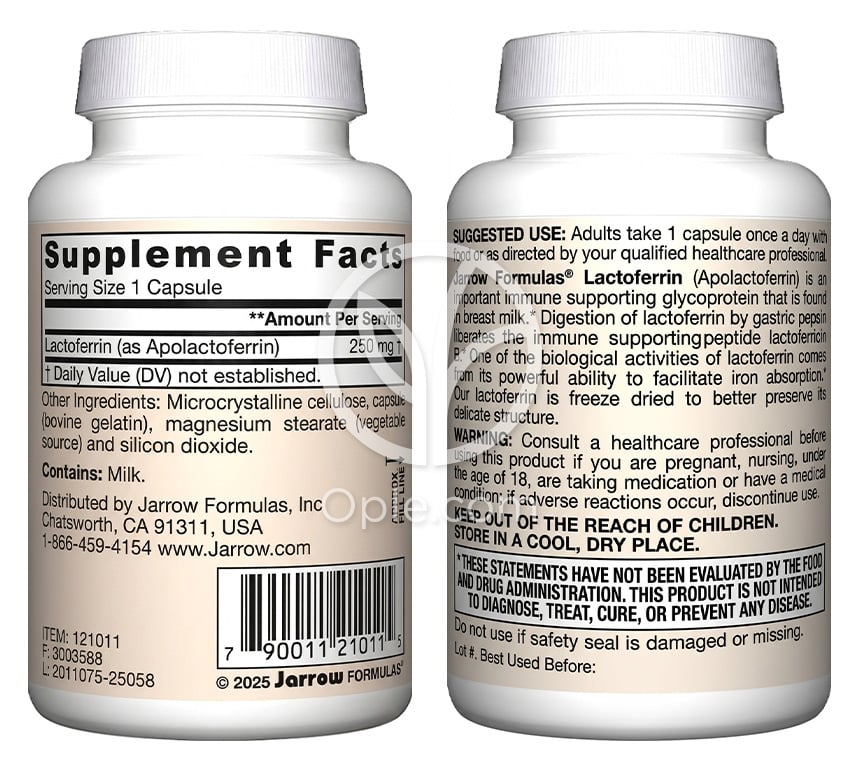 Jarrow Formulas_フリーズドライラクトフェリン 250mg、60カプセル — 후면