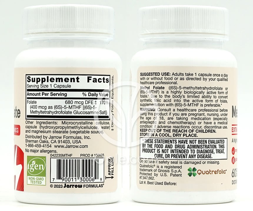 Jarrow Formulas_ビーガンメチル葉酸 400mcg、60植物性カプセル — 후면