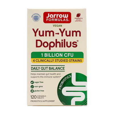 Jarrow Formulas_ビーガン ヤムヤム ドフィラス乳酸菌 10億CFU ラズベリー味、120チュアブルタブレット