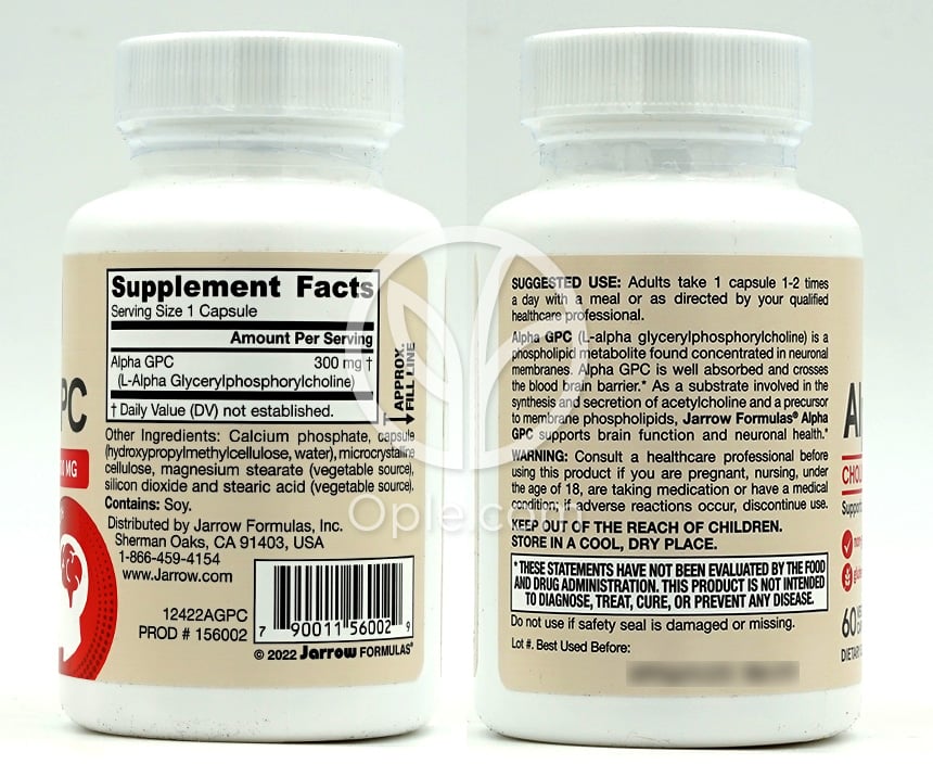 Jarrow Formulas_ビーガン アルファ GPC 300mg、ベジカプセル60粒 — 후면