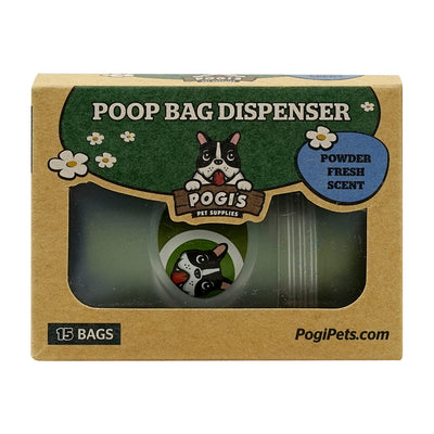 PogiPets_うんちバッグディスペンサー、ラージうんちバッグ15枚入り、パウダーフレッシュの香り、1個