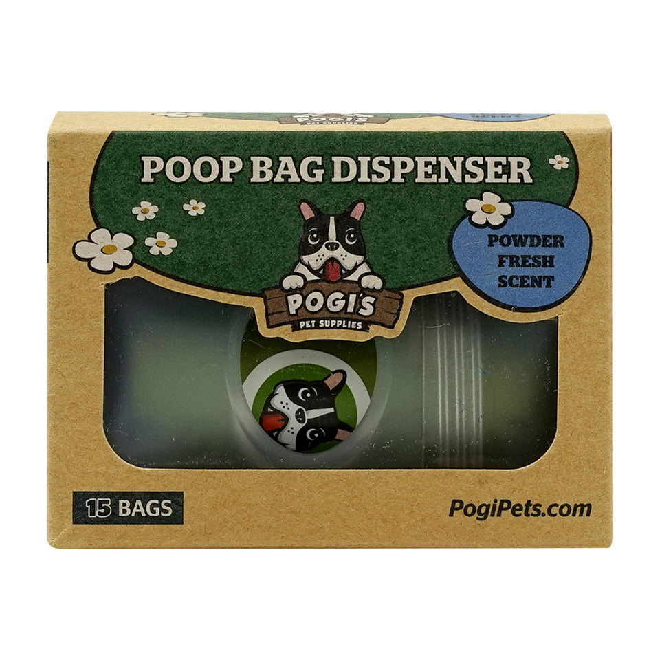 PogiPets_うんちバッグディスペンサー、ラージうんちバッグ15枚入り、パウダーフレッシュの香り、1個