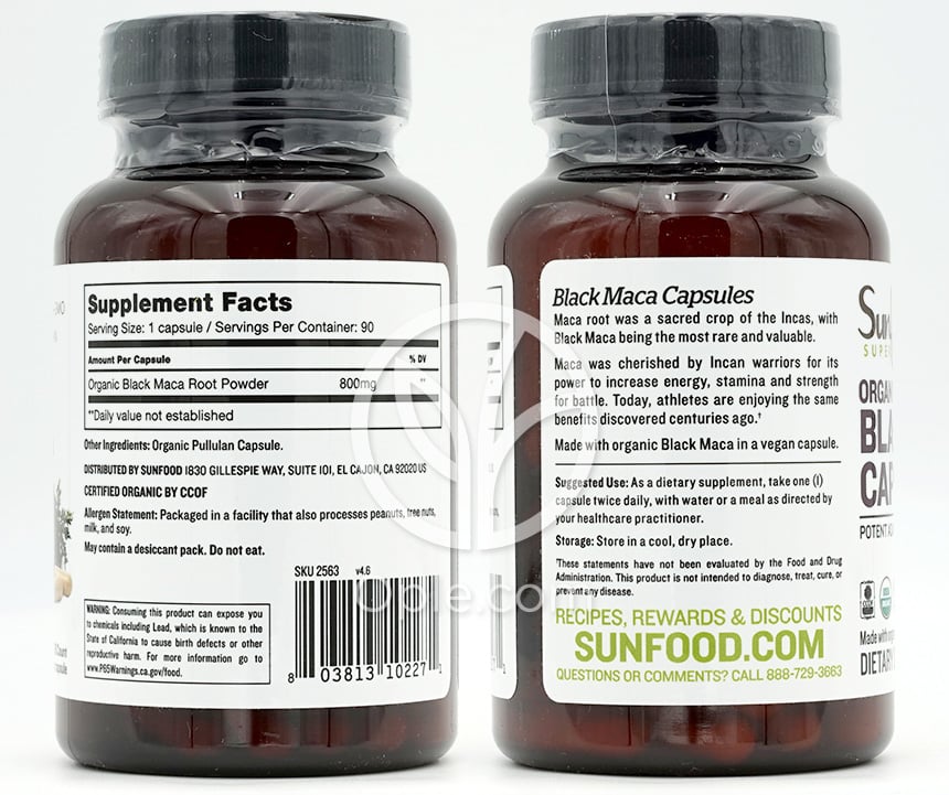 サンフード_オーガニックブラックマカカプセル 800mg、90粒 — 후면