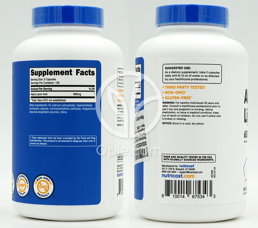 뉴트리코스트_알파리포산 600mg, 240캡슐 — 후면
