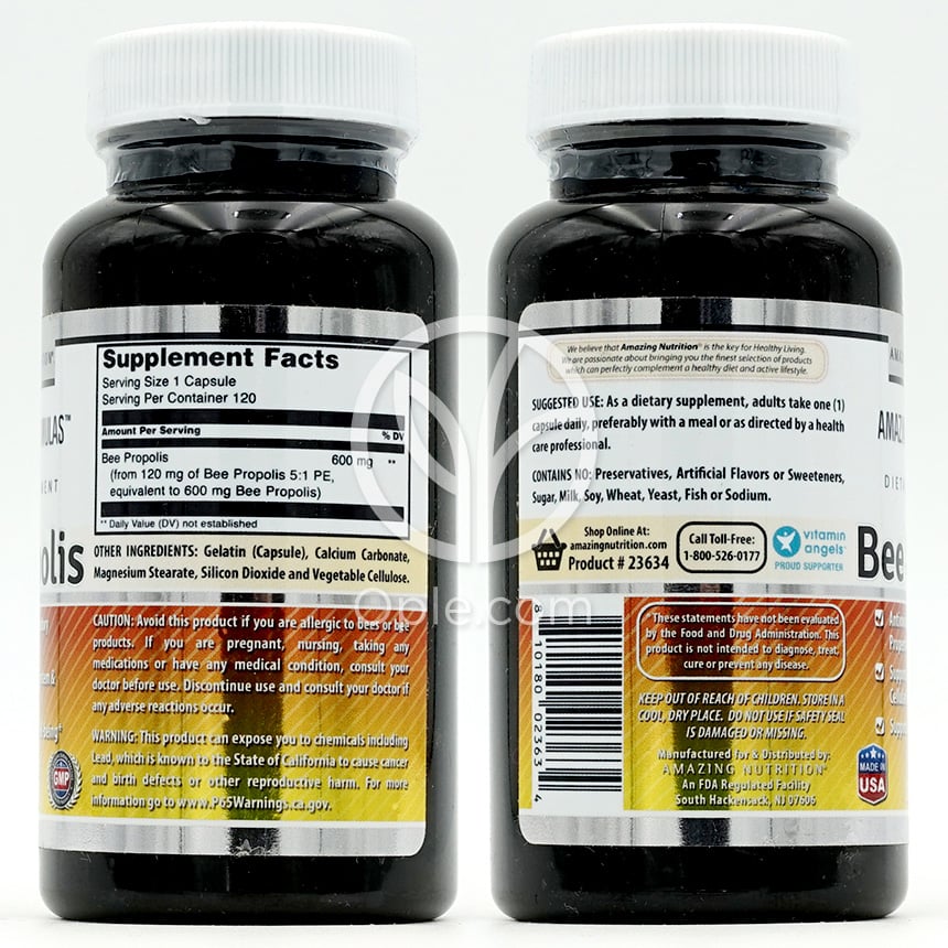 アメイジングニュートリション_アメイジングフォーミュラス ビープロポリス 600mg、120カプセル — 후면