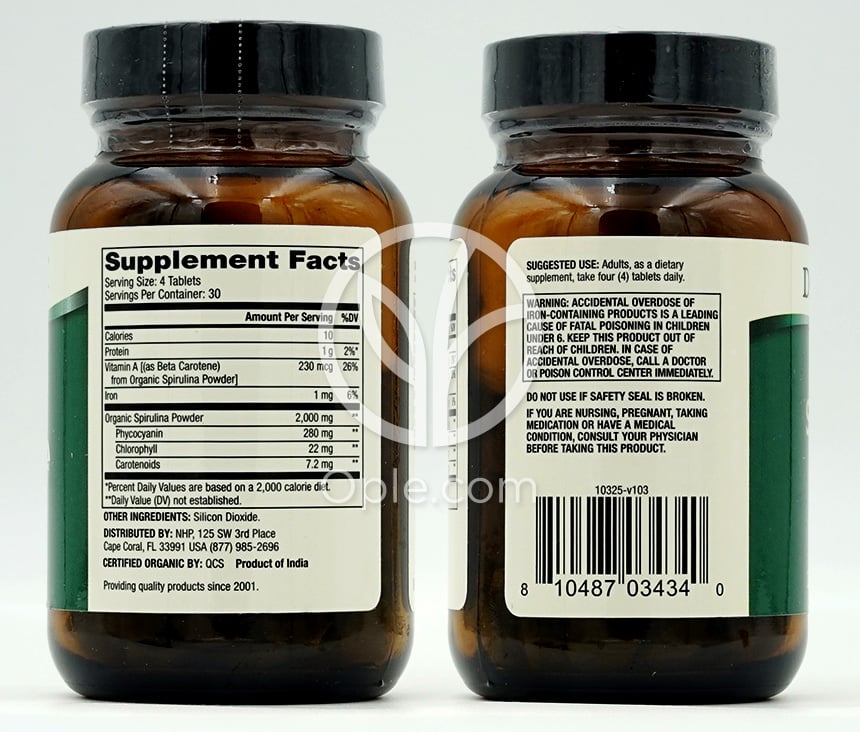 ドクターメルコラ オーガニック スピルリナ 2000mg、120タブレット — 후면