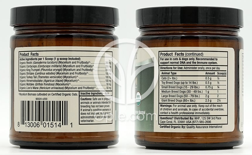 닥터머콜라_오가닉 퍼멘티드 머쉬룸 컴플렉스 포 캣츠&도그, 60g — 후면