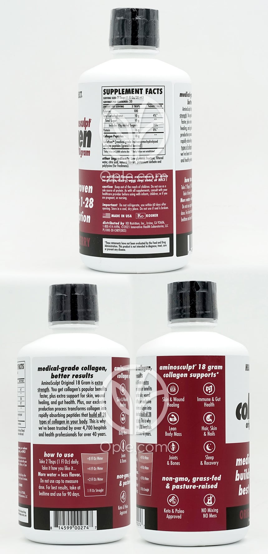 헬스다이렉트_아미노스컬프 콜라겐 오리지널 18 그램 오리지널 체리, 887ml — 후면