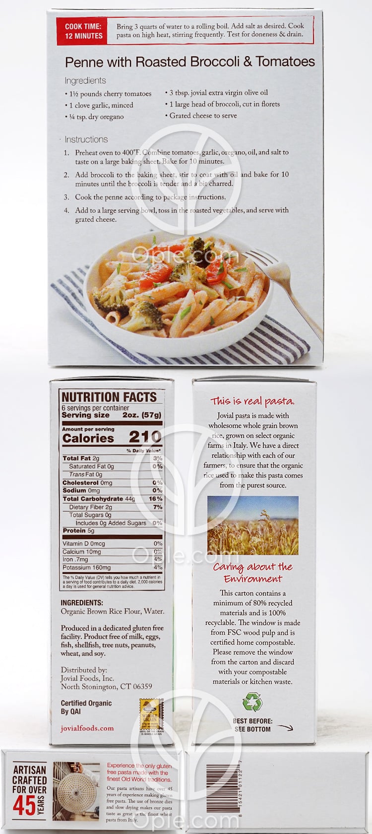 조비알푸드_100% 유기농 현미 글루텐 프리 파스타, 펜네 340g — 후면