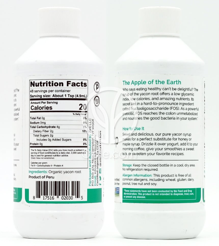 진트_야콘 시럽 프리바이오틱스 스위트너, 236ml — 후면