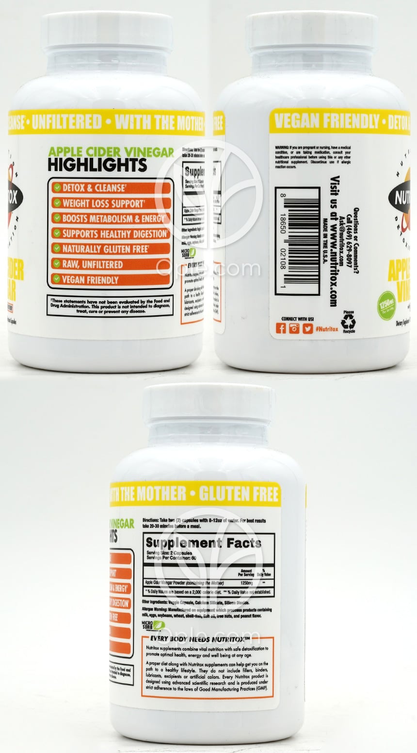 뉴트리톡스_애플 사이다 비니거 1250mg, 120 베지캡슐 — 후면
