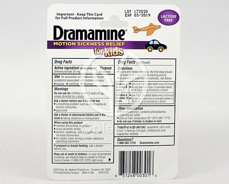 Dramamine_Dramamine Children's Motion Sickness Medicine 8 Chewable Tablets — 후면