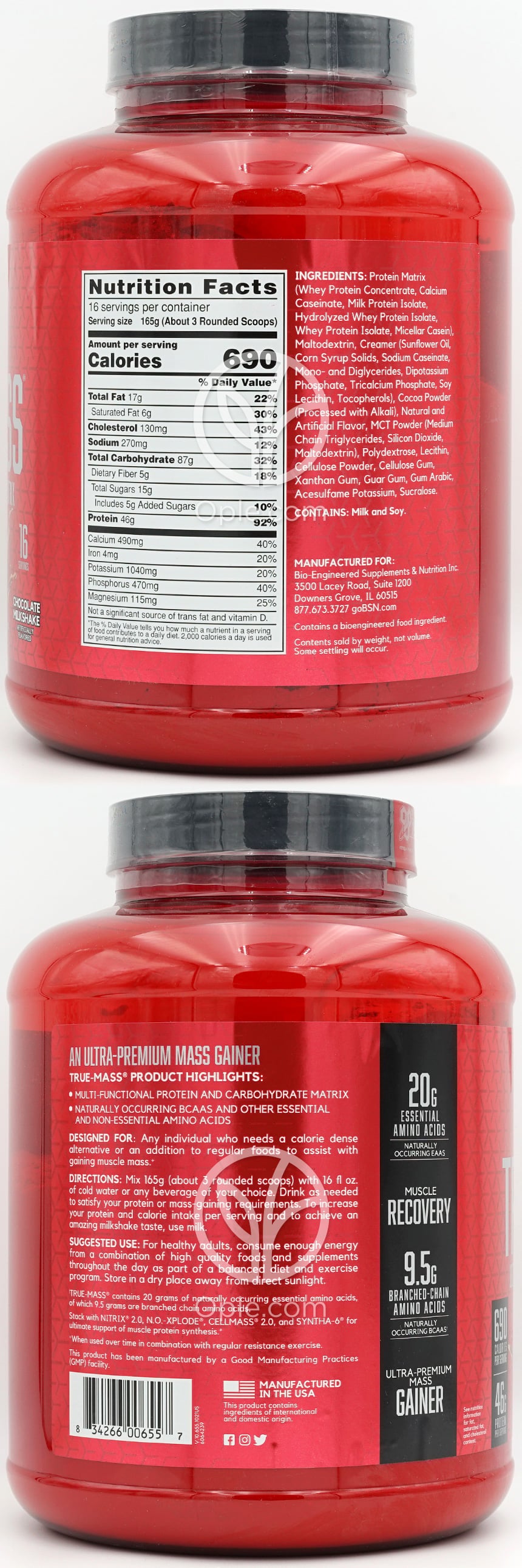 BSN トゥルーマス ウルトラプレミアムプロテイン／カーブマトリックスパウダー チョコレートミルクシェイク 16食分、2.64kg — 후면