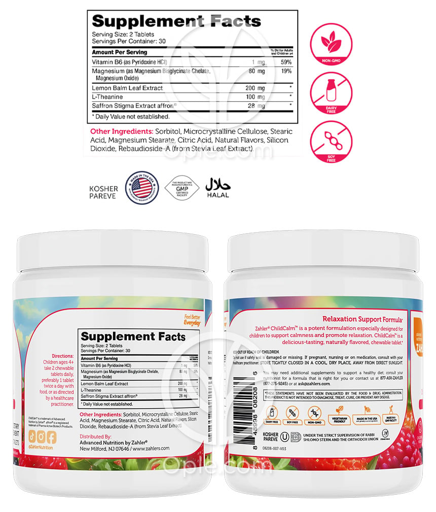 ChildCalm Childrens Relaxation Support Formula Fruit Punch Flavor,  60 Chewable Tablets — 후면