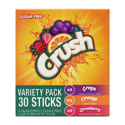 Crush On the Go ドリンクミックス バラエティーパック シュガーフリー（グレープ、オレンジ、ストロベリー） 30本入