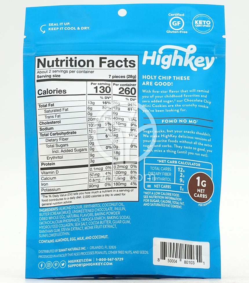 ハイキー_ミニクッキー チョコチップ、56.6g — 후면