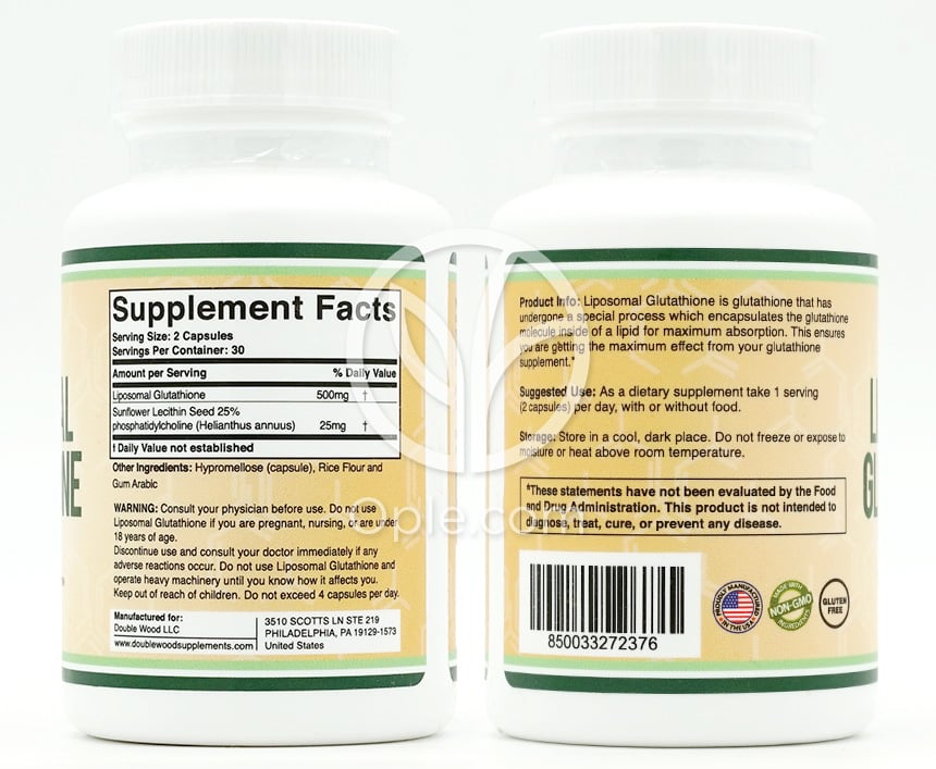 Doublewood Supplements リポソームグルタチオン 500mg、60カプセル — 후면