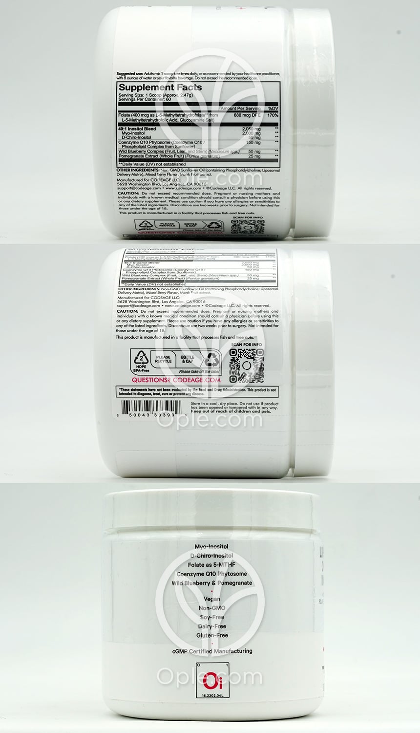 코드에이지_리포조말 난소 이노시톨+파우더 믹스드 베리 맛, 148.2g — 후면