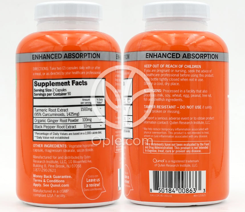 퀴놀_고흡수 터메릭 95% 커큐미노이드 1500mg, 180캡슐 — 후면