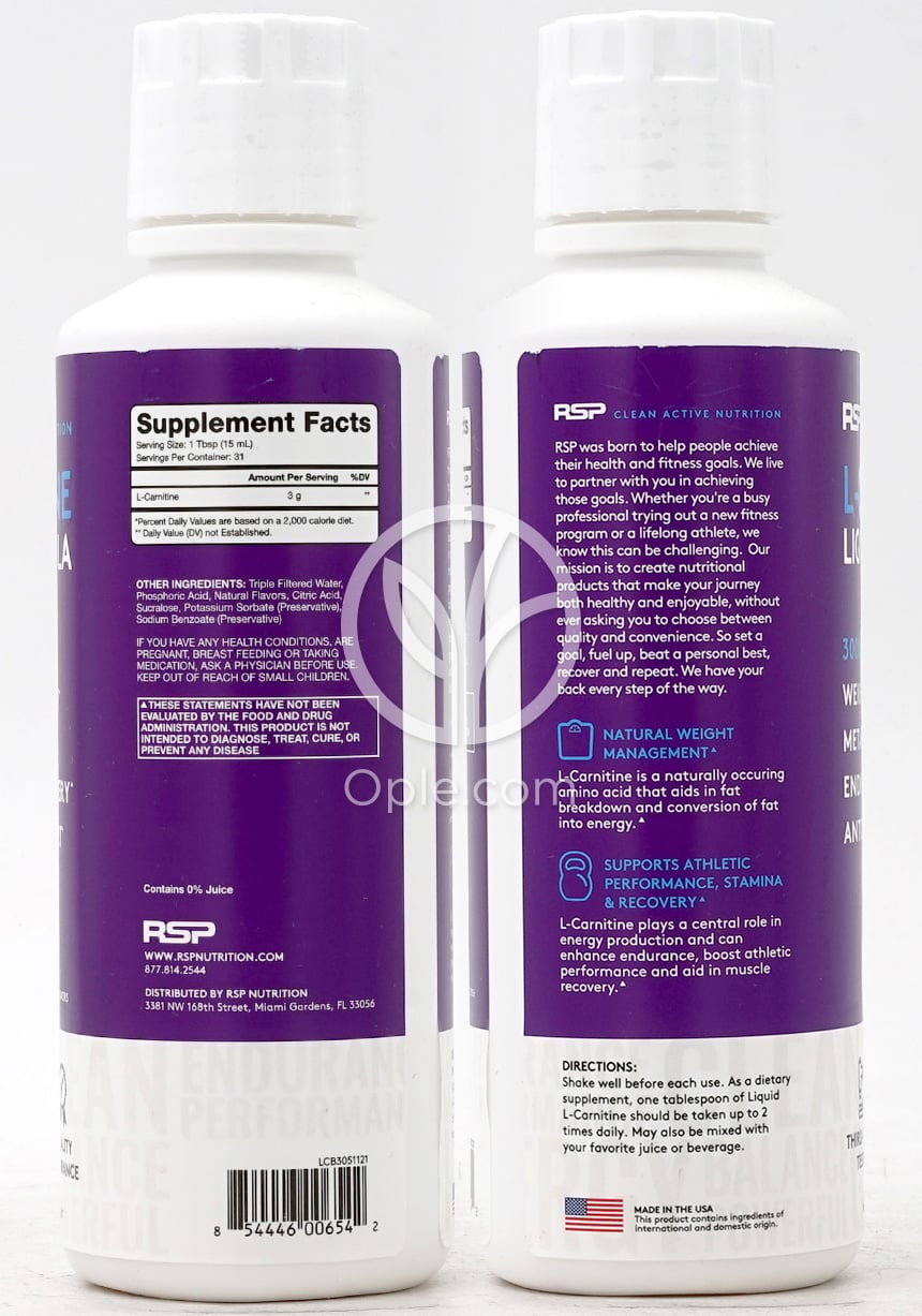 RSP뉴트리션_L-카르니틴 리퀴드 포뮬라 3000mg 베리, 465ml — 후면