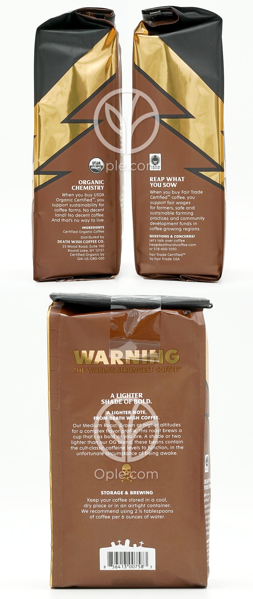 ミディアムロースト挽いたコーヒー（中）、16oz — 후면