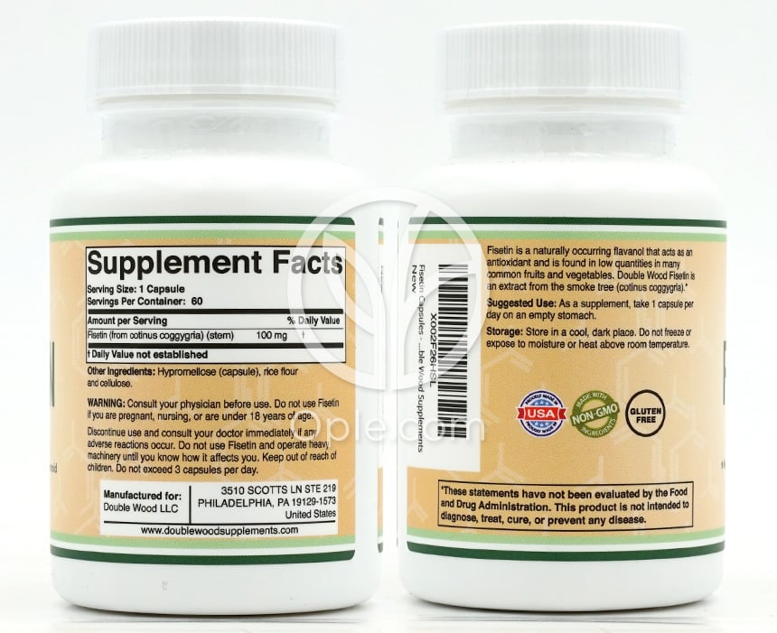 Doublewood Supplements フィセチン 100mg、60カプセル — 후면