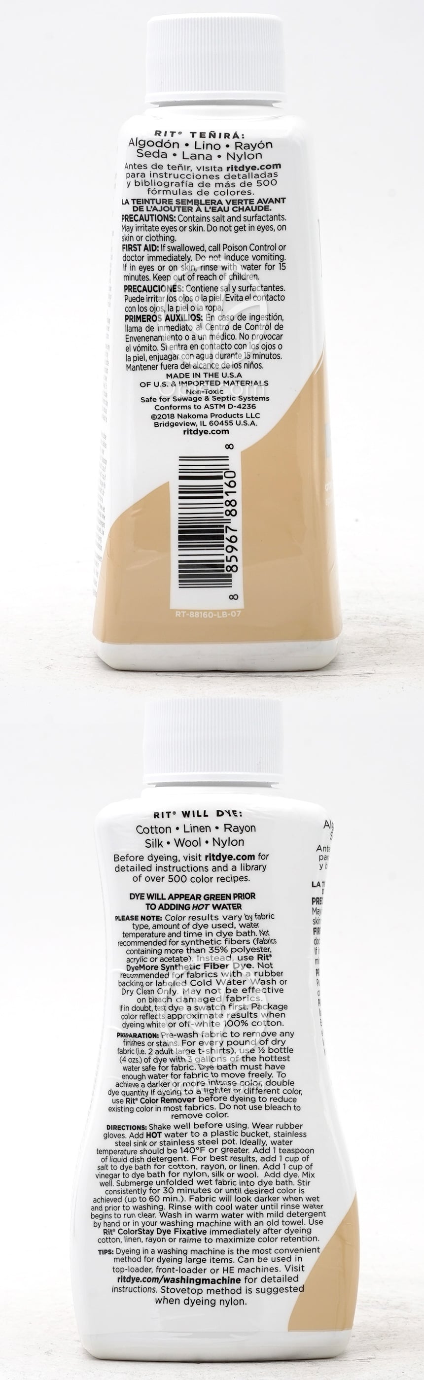 리트다이_다목적 염료 리퀴드 탄, 236ml — 후면