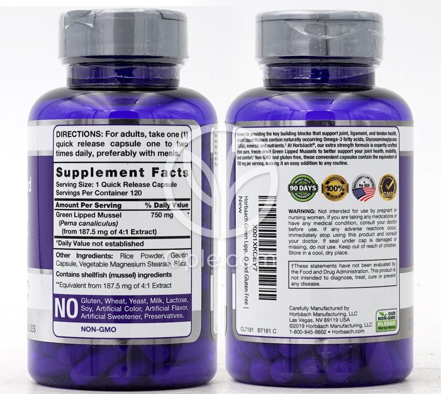 Freeze Dried Green Lipped Mussel from New Zealand 750 mg 120 Capsules — 후면